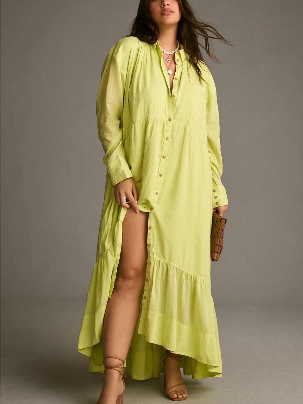 Anthropologie Lemon Lime Button-Front Maxi Dress